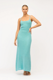 Summer Aqua Knit Maxi Dress
