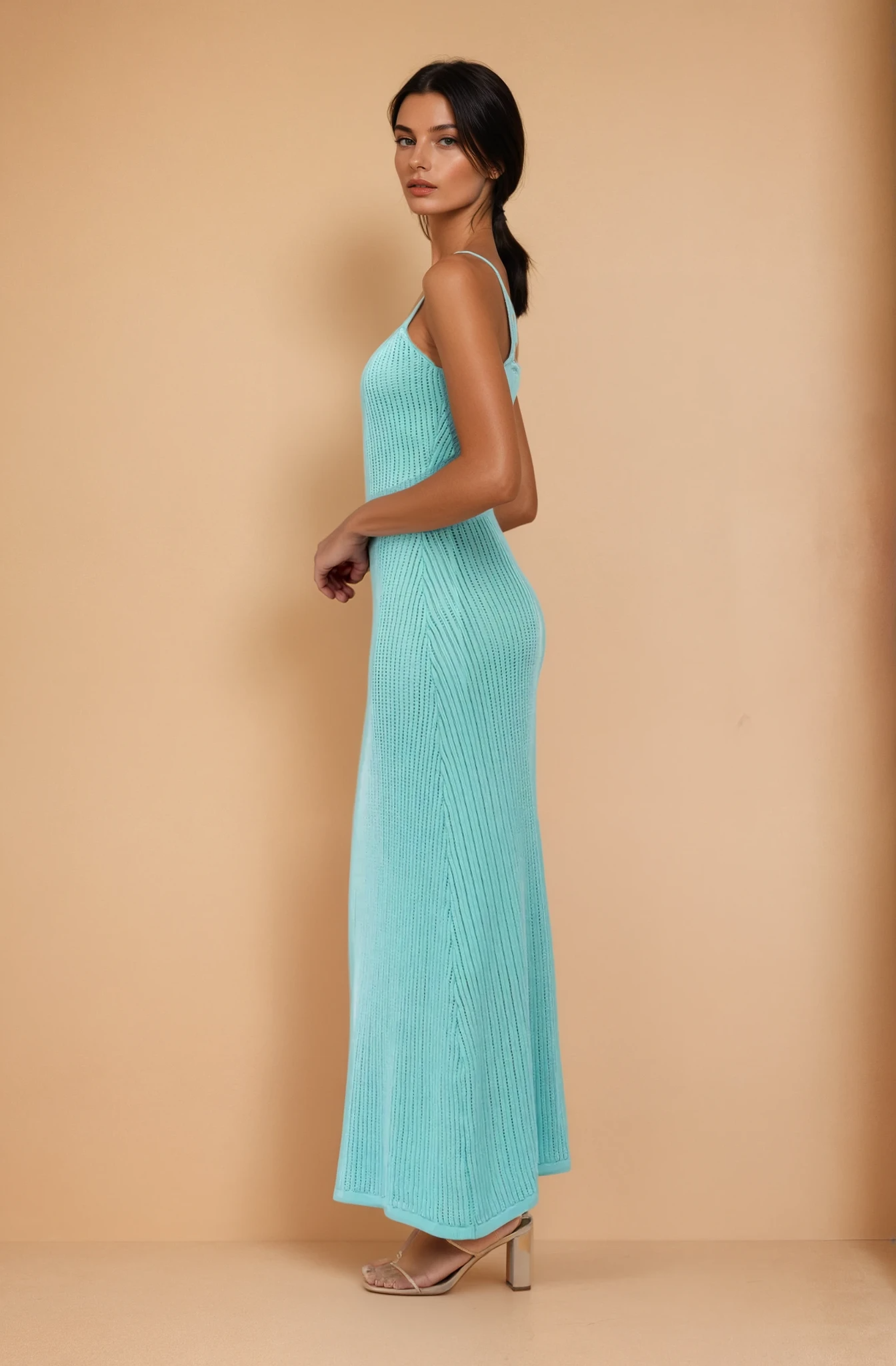 Summer Aqua Knit Maxi Dress