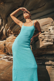 Summer Aqua Knit Maxi Dress