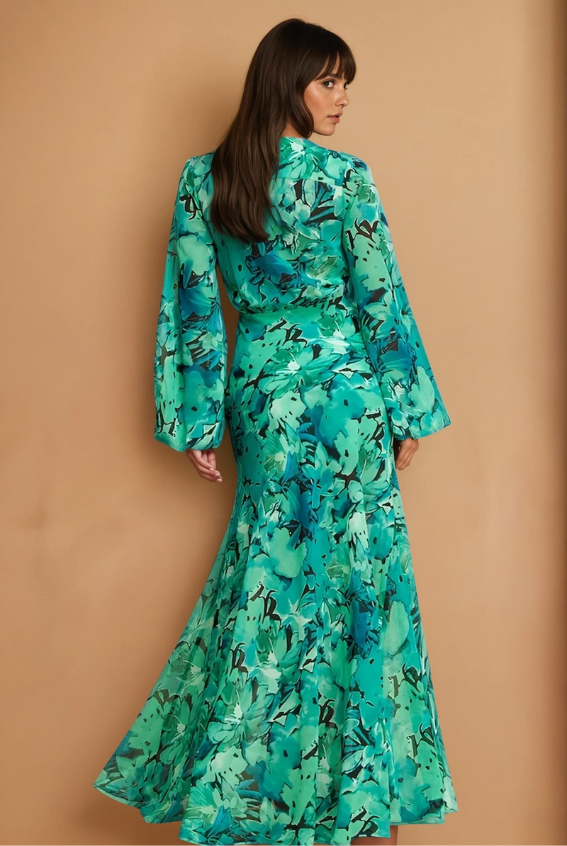 Teal Green Floral Maxi Dress