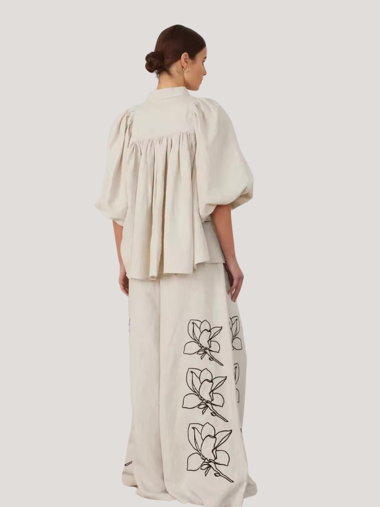 Sue Embroidered Beige Pants