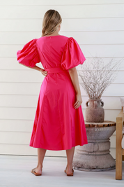 Watermelon V Neck Puff Sleeve Dress