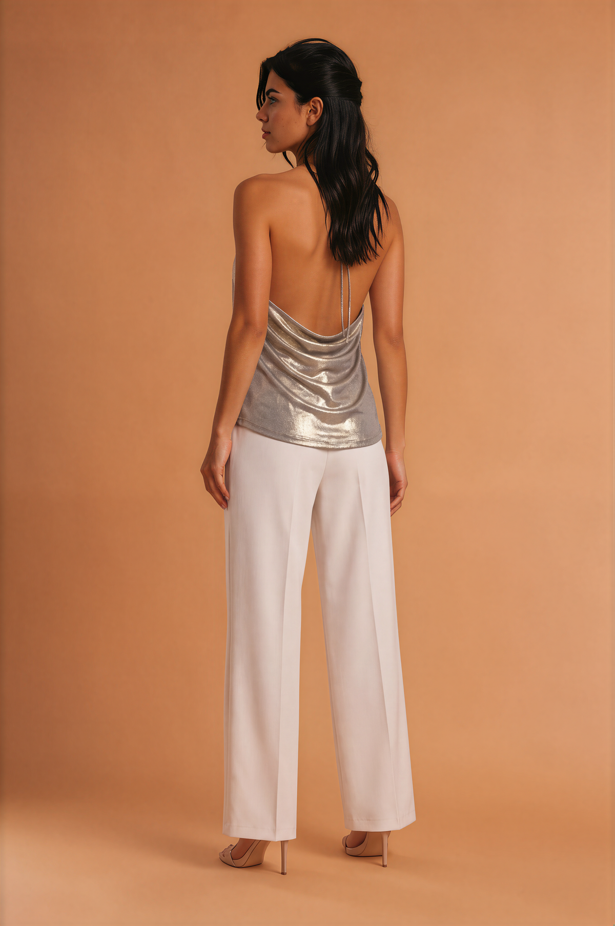 Metallic Draped Halter Top