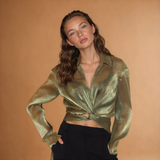 Green Sheer Long Sleeve Top