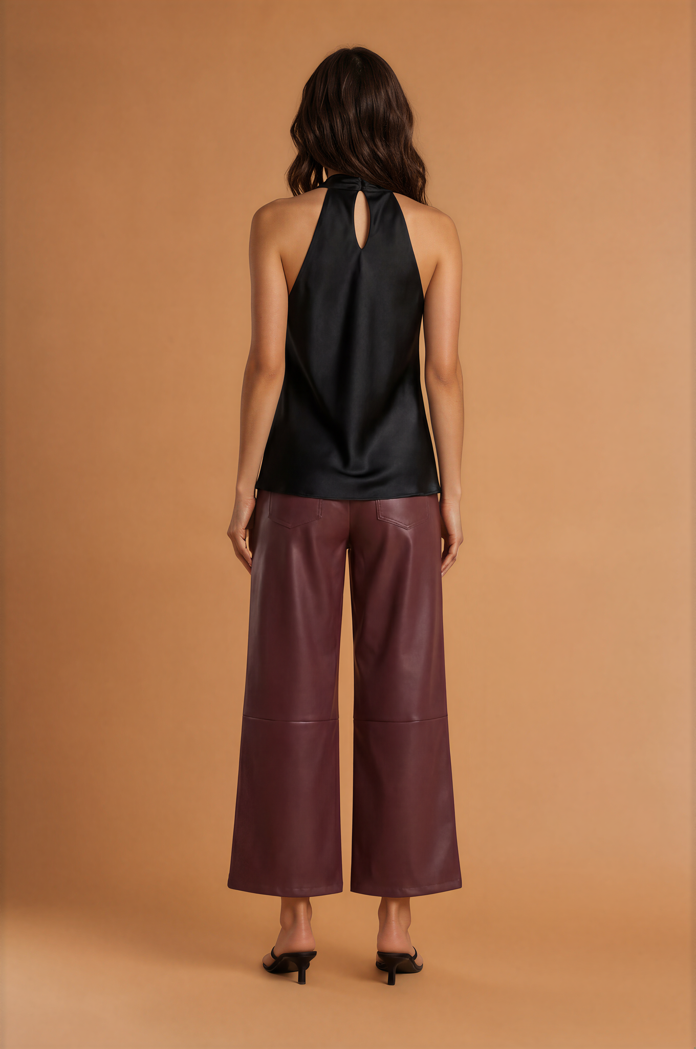 Rouge High Waist Wide Leg Faux Leather Pants