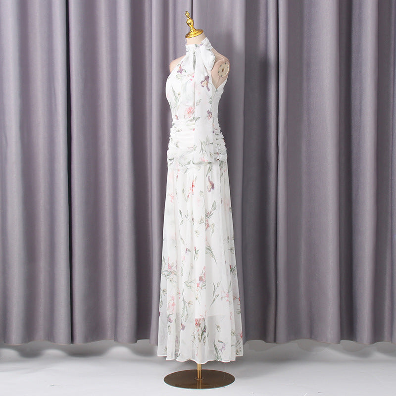 Floral Printed Ribbon Maxi Dress
