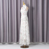 Floral Printed Ribbon Maxi Dress