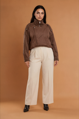 Women Clothing Autumn Retro Lapels Zipper Suede Jacket Coat