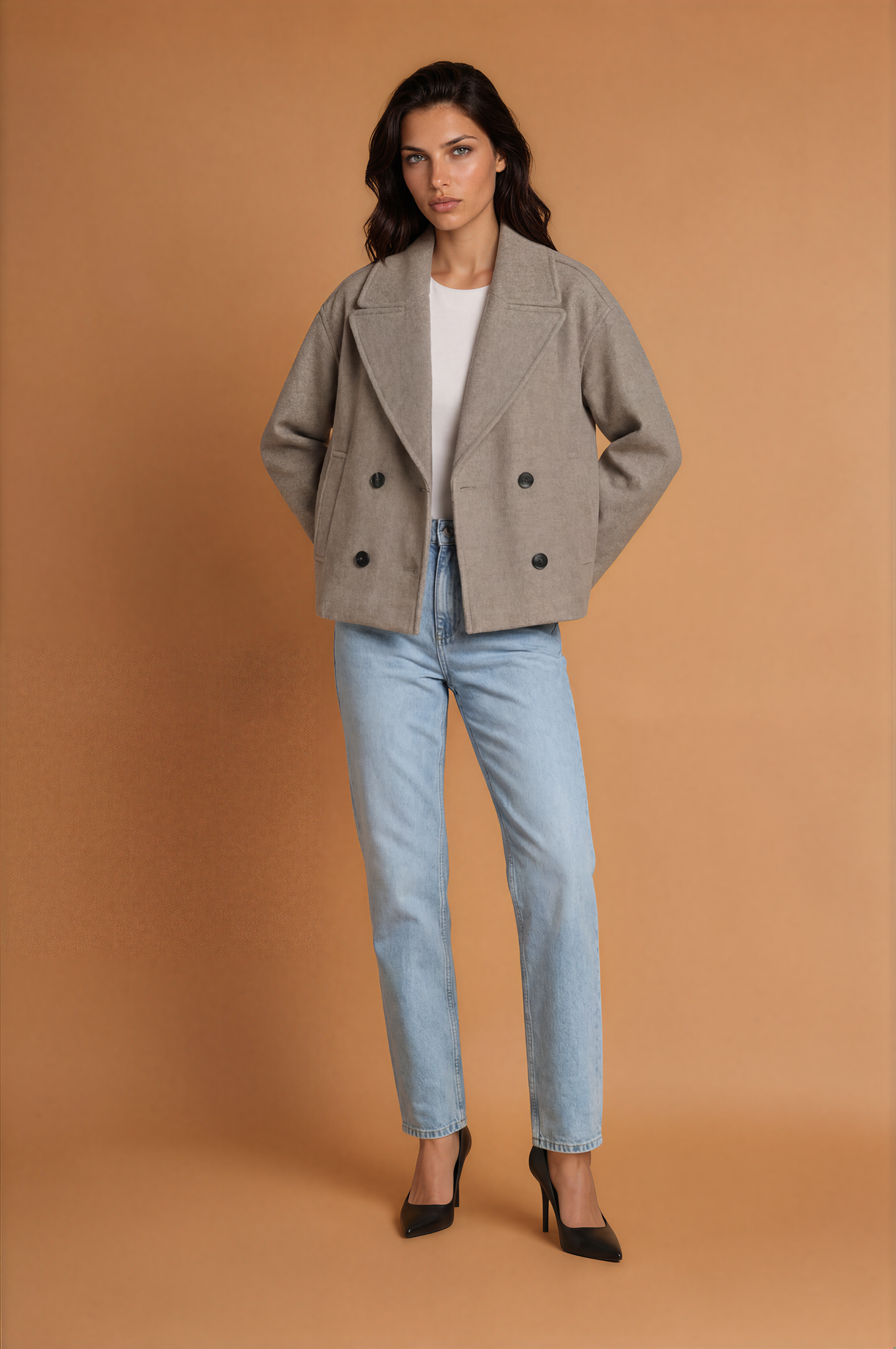 Autumn Double Breasted Blended Double Row Ornament Short Coat