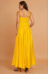 Britney Mustard Ruched Maxi Dress