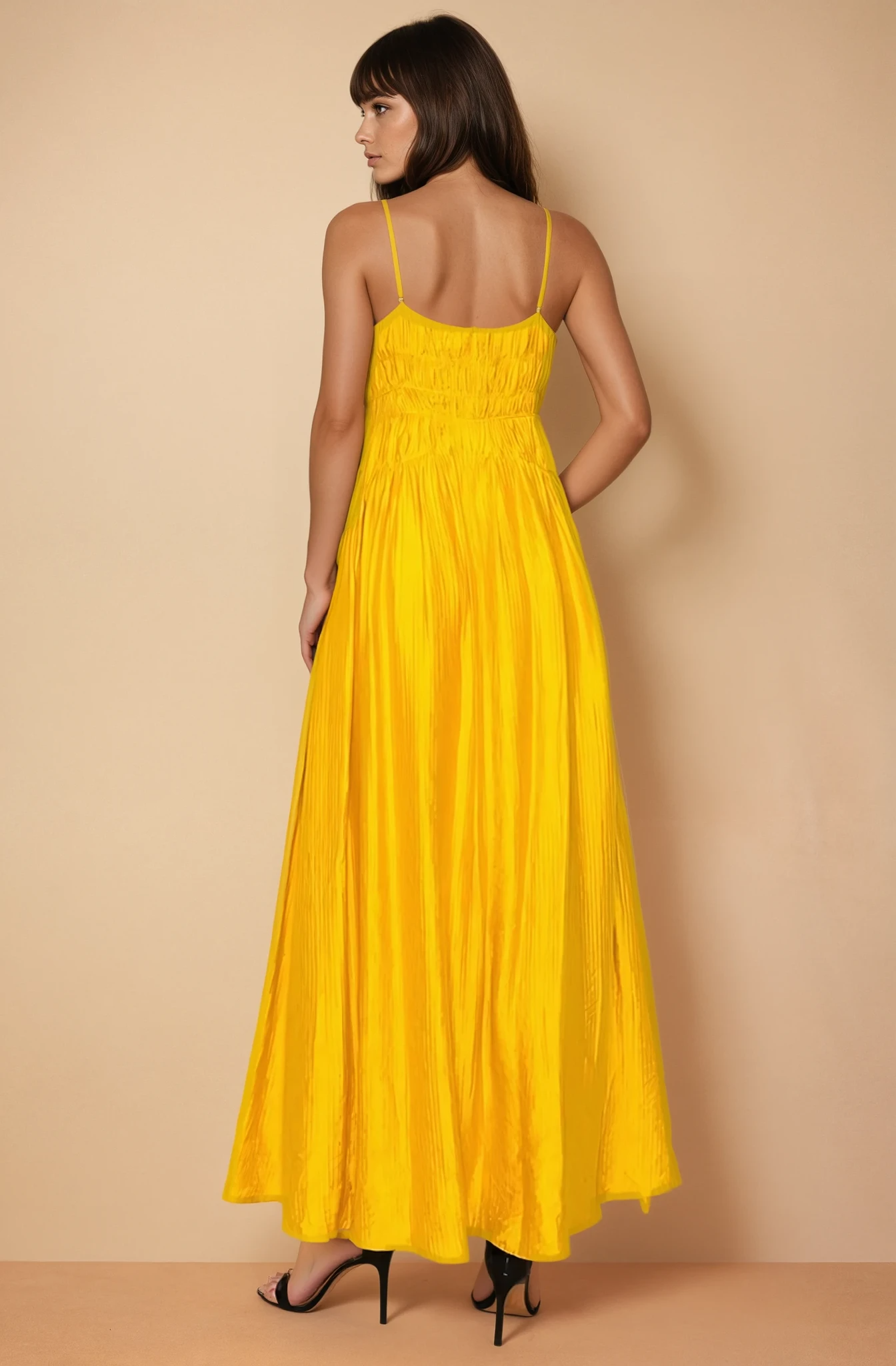 Britney Mustard Ruched Maxi Dress