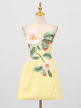 Three Dimensional Floral Sleeveless Tube Dress