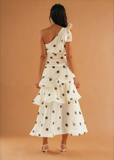 Graceful Backless Printed Polka Dot Tiered Dress
