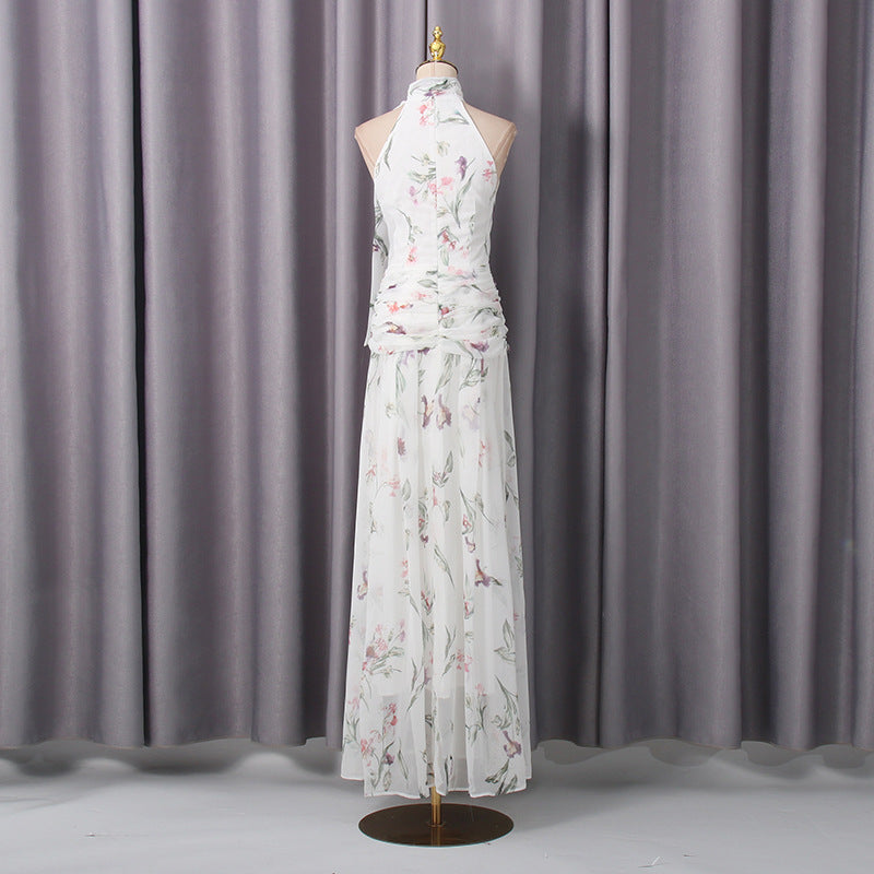 Floral Printed Ribbon Maxi Dress