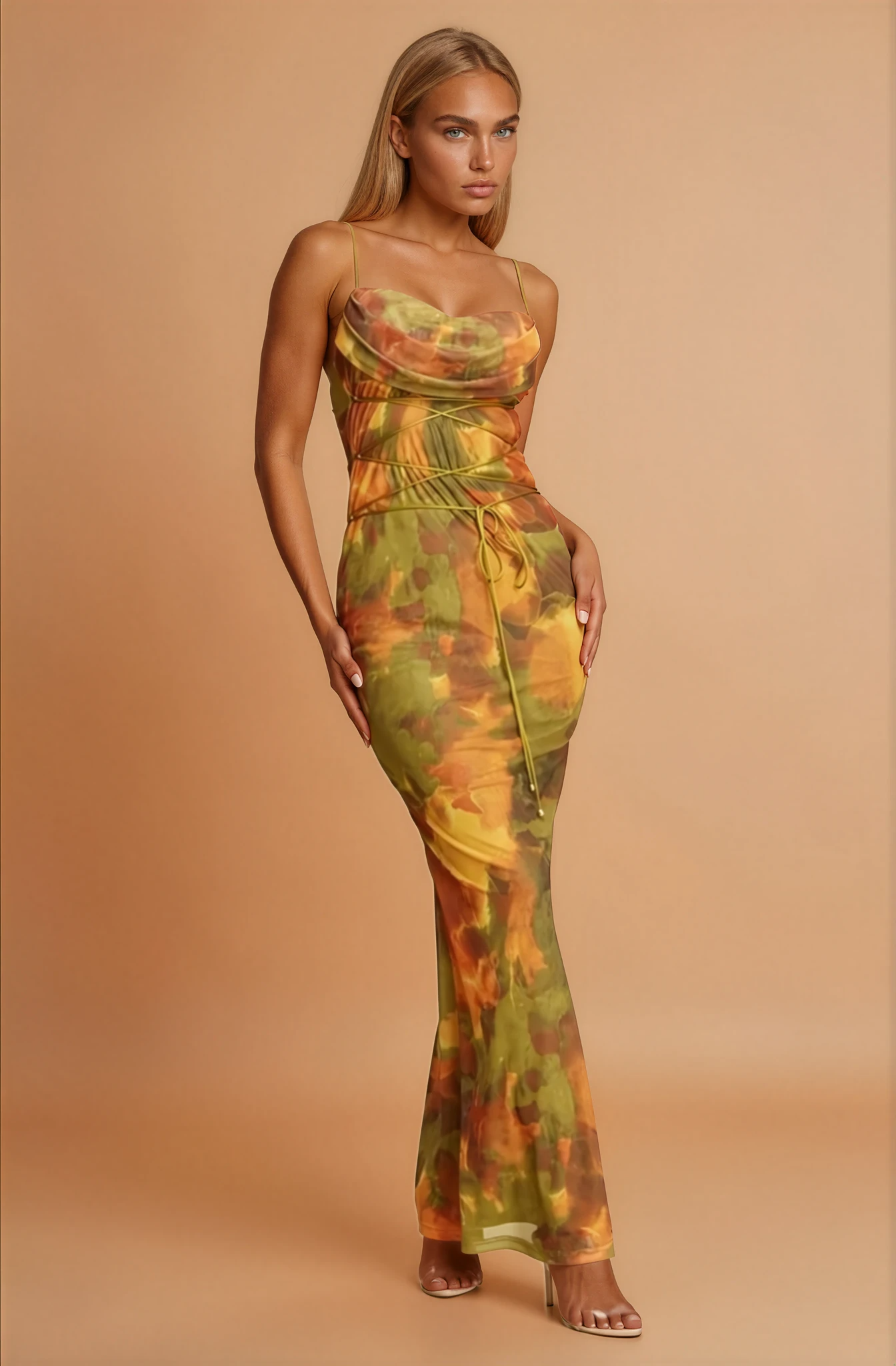 Olive Multi Print Maxi Dress