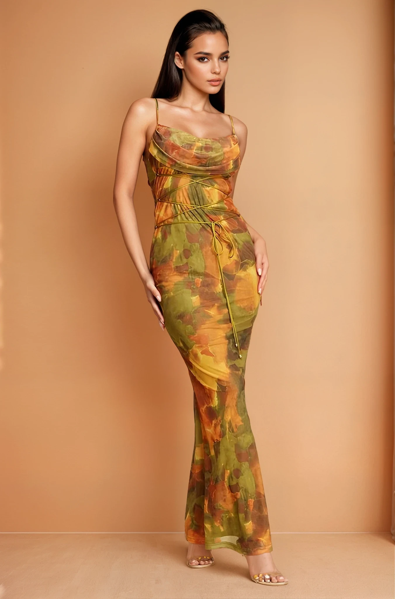 Olive Multi Print Maxi Dress