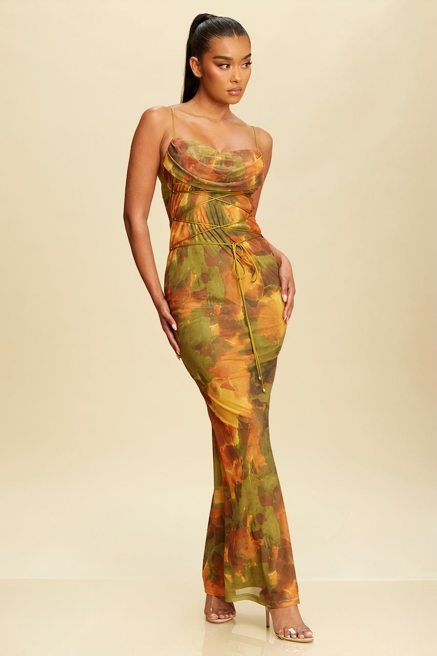 Olive Multi Print Maxi Dress