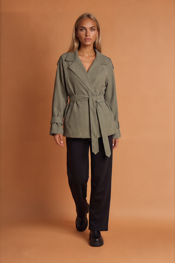 French Large Collared Lace up Windbreaker