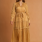 Elara Cinched Multi Layer Pleated Maxi Dress