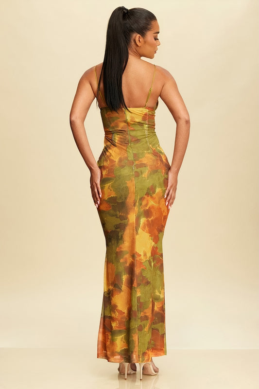 Olive Multi Print Maxi Dress