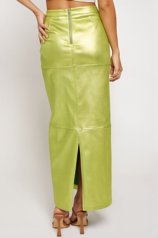 Green Metallic Maxi Skirt