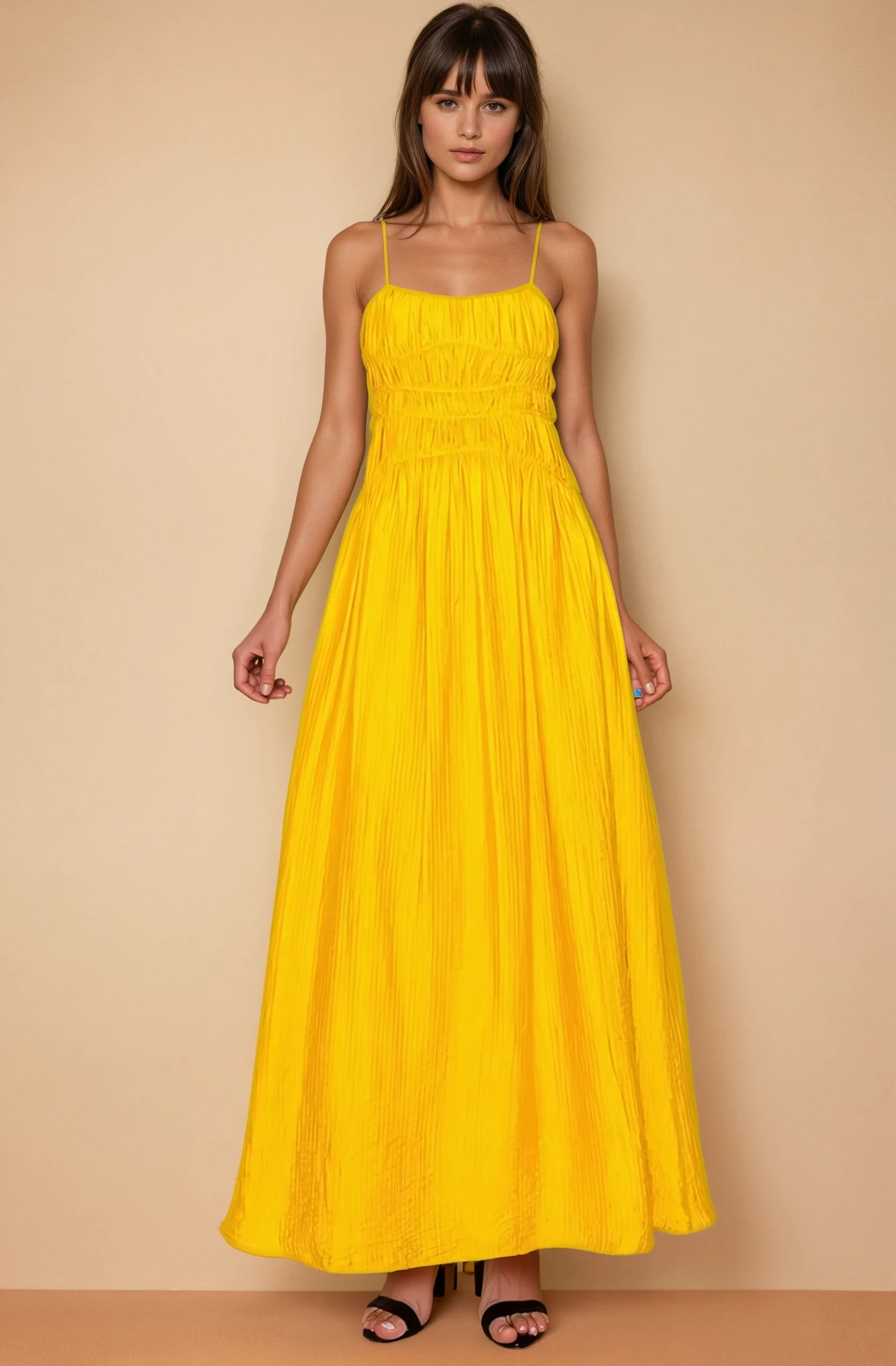 Britney Mustard Ruched Maxi Dress