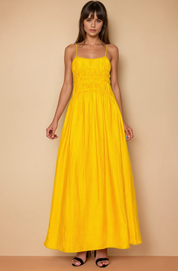 Britney Mustard Ruched Maxi Dress