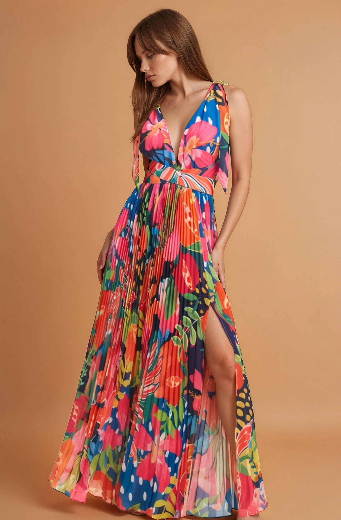 Adri Tropics Pleated Maxi