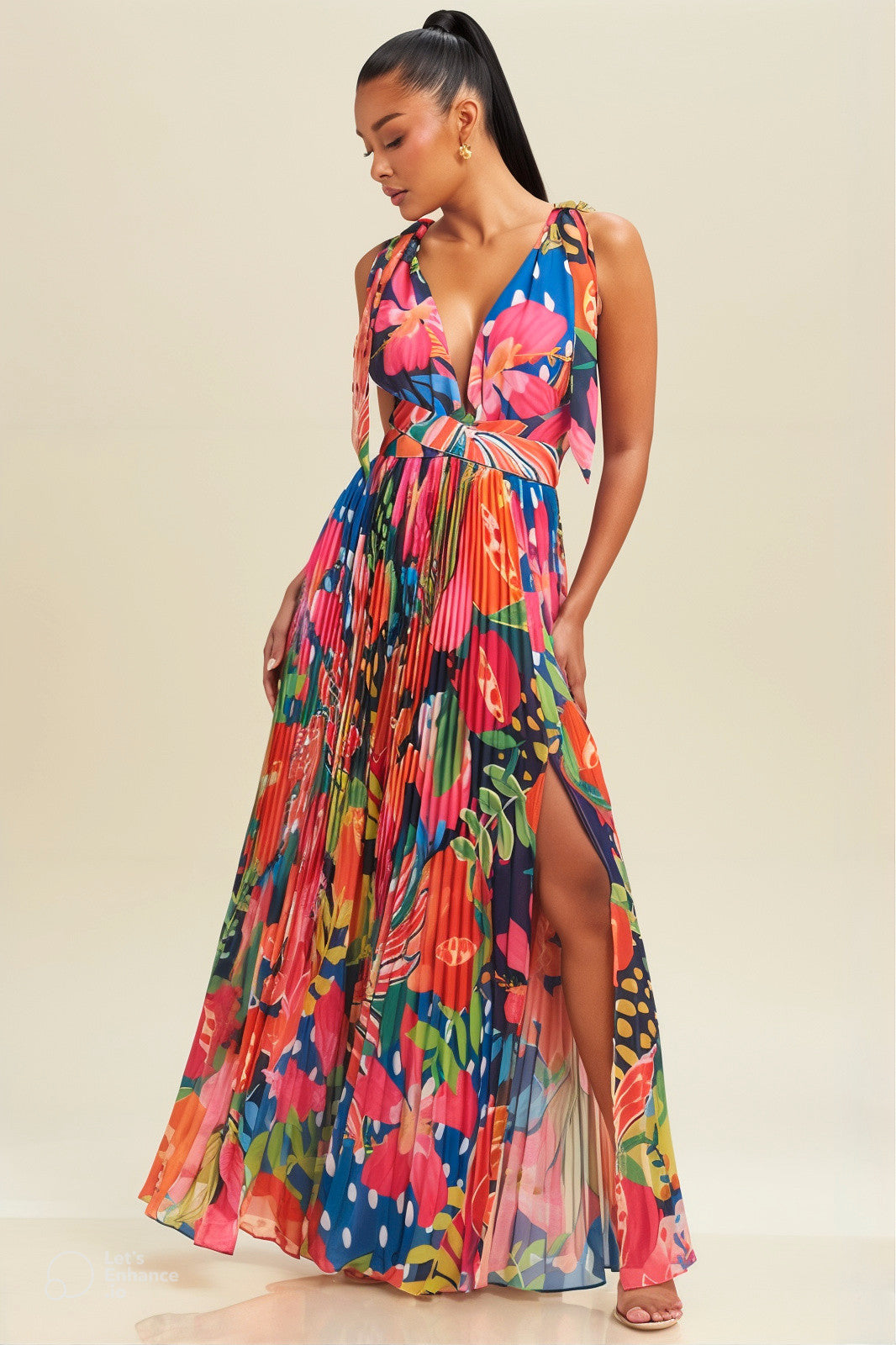 Adri Tropics Pleated Maxi
