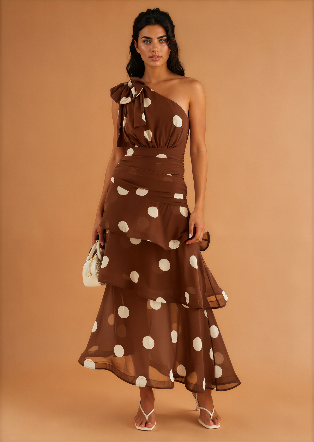 Graceful Backless Printed Polka Dot Tiered Dress