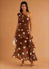 Graceful Backless Printed Polka Dot Tiered Dress