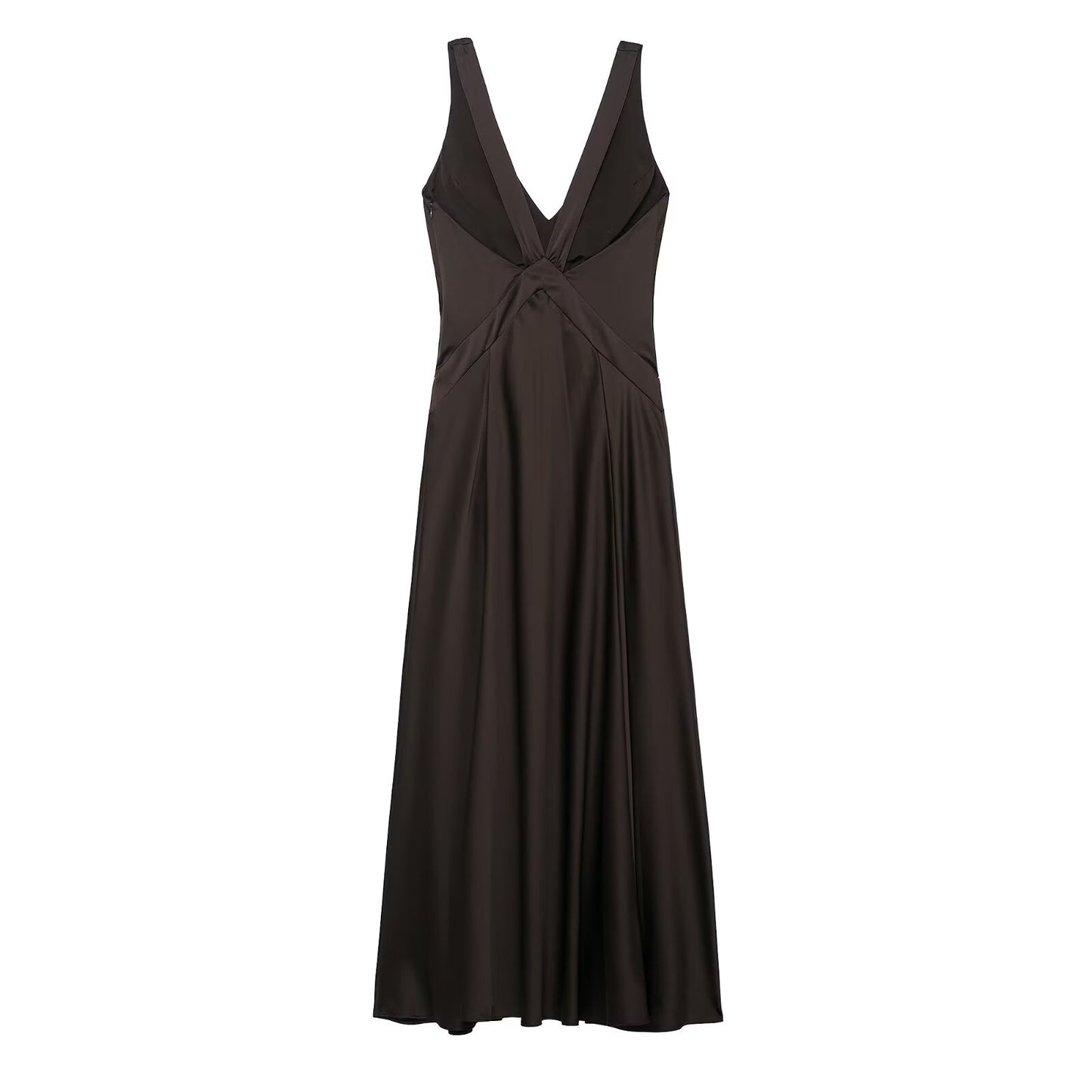 Chocolate Silk Satin Texture Maxi Dress