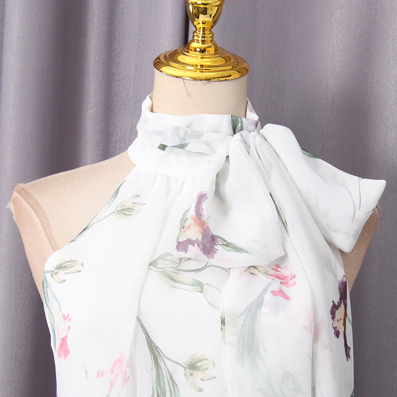 Floral Printed Ribbon Maxi Dress