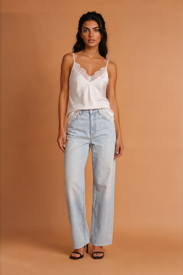Low Cut Satin V neck Lace Vest