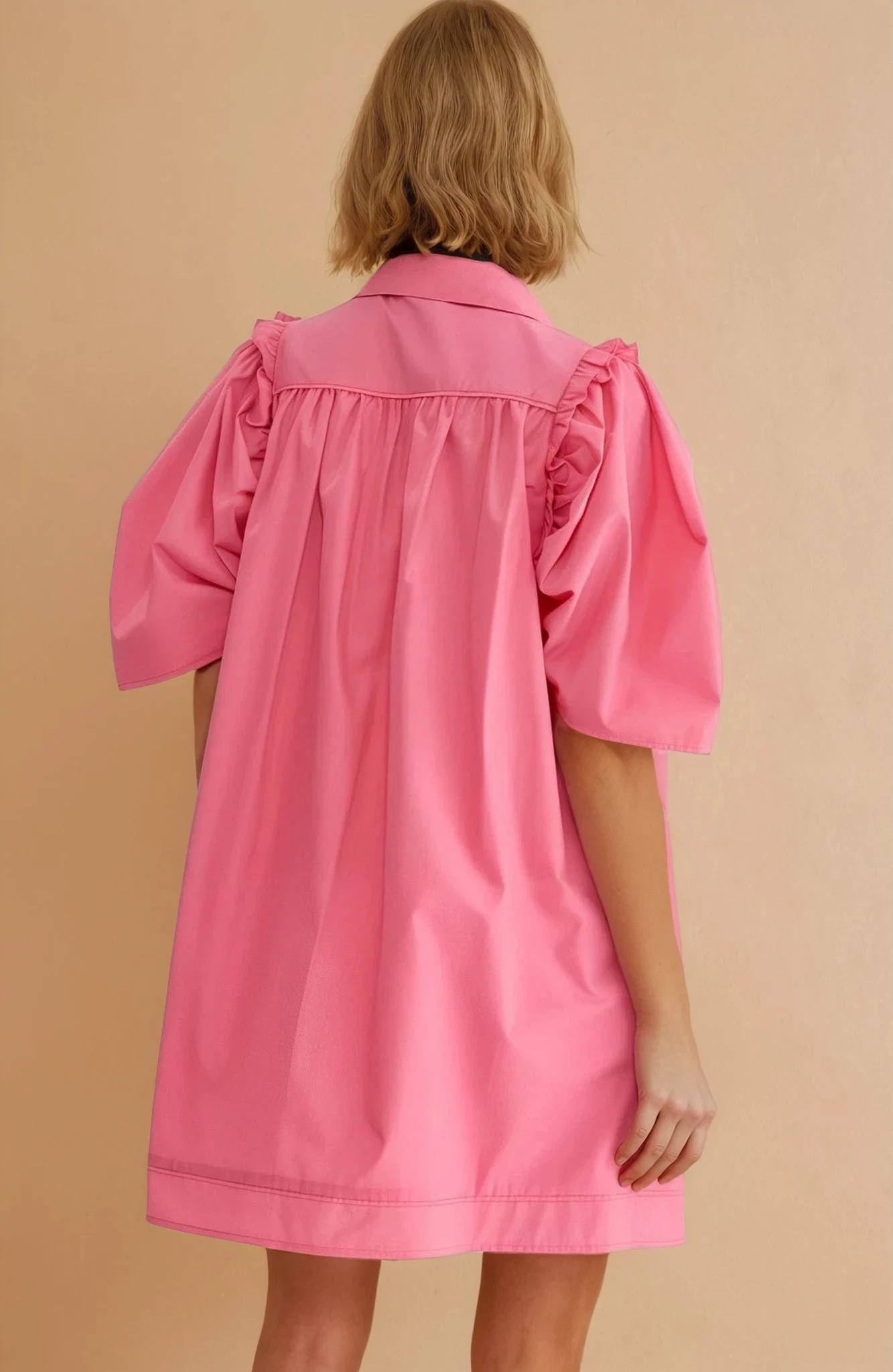 Stevie Puff Sleeve Shirt Dress - Pink