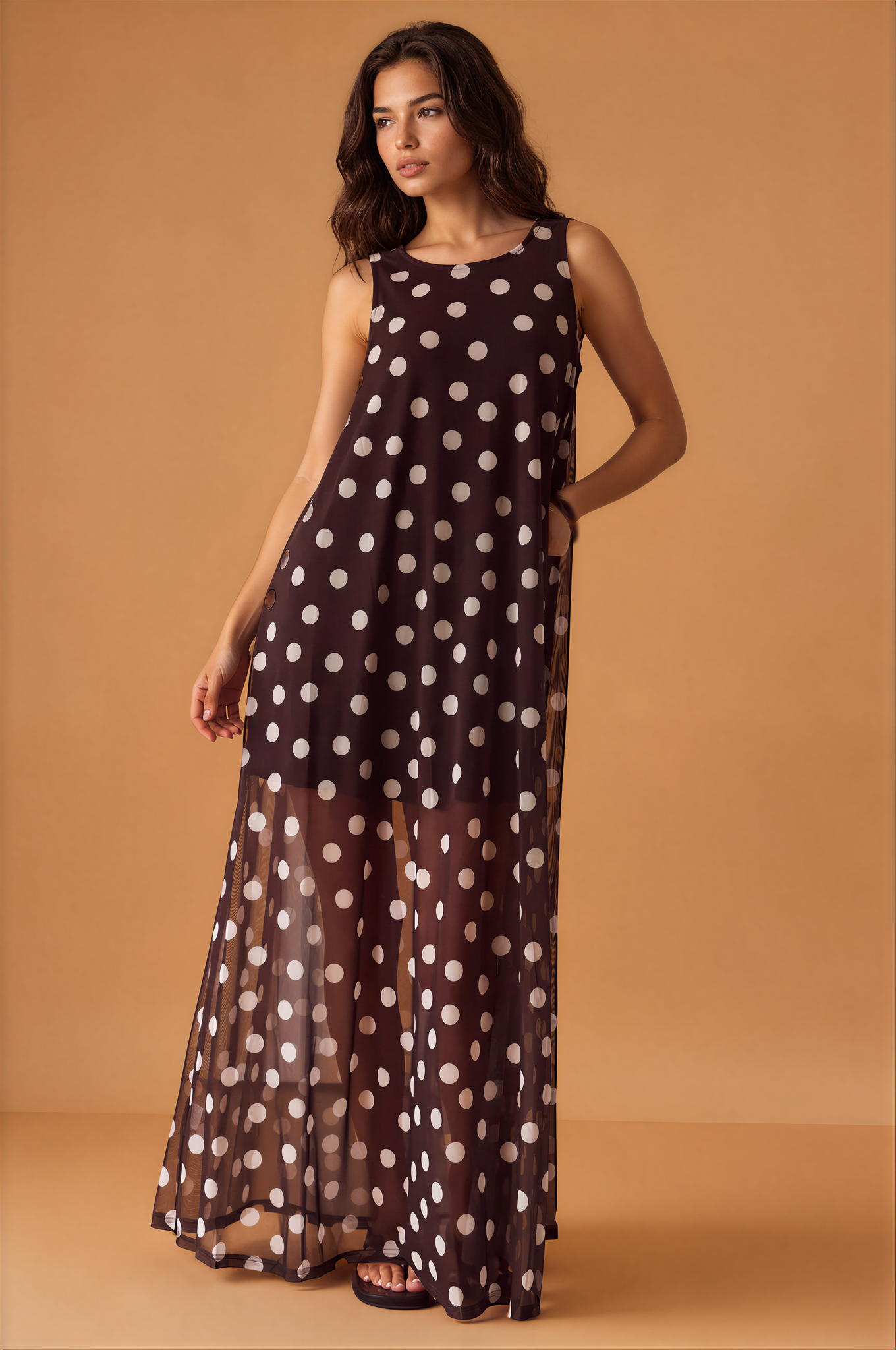 Mesh Polka Dot Maxi Dress