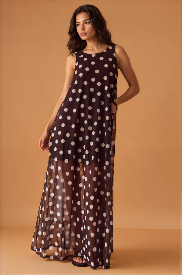 Mesh Polka Dot Maxi Dress