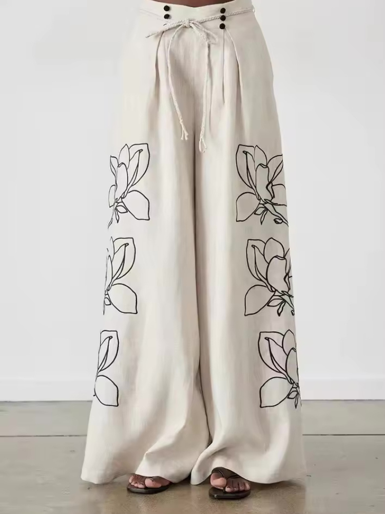 Sue Embroidered Beige Pants