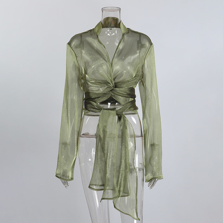 Green Sheer Long Sleeve Top