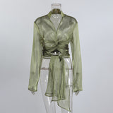 Green Sheer Long Sleeve Top