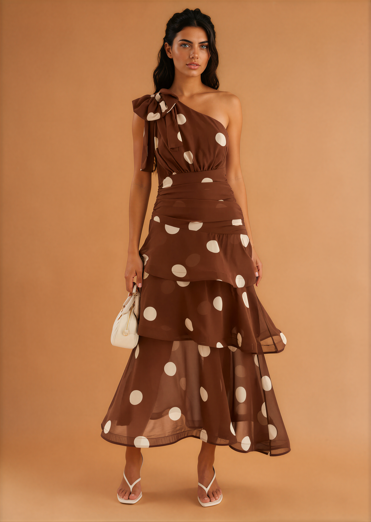 Graceful Backless Printed Polka Dot Tiered Dress