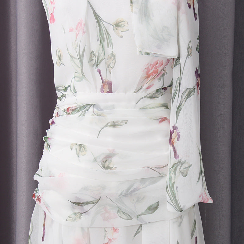 Floral Printed Ribbon Maxi Dress