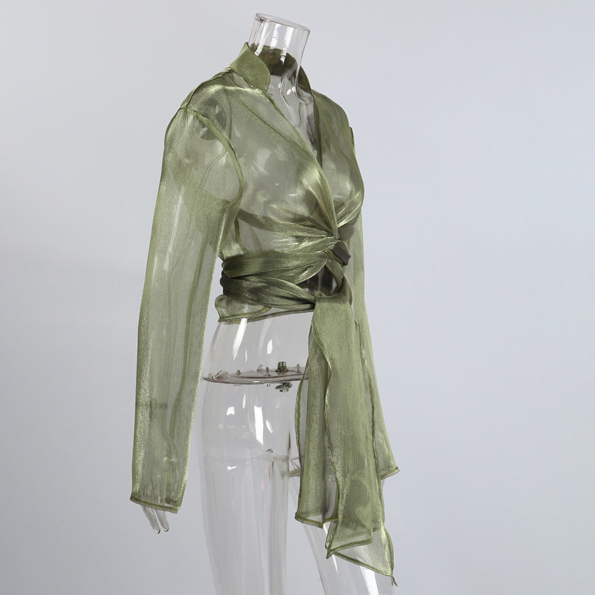 Green Sheer Long Sleeve Top