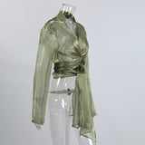 Green Sheer Long Sleeve Top
