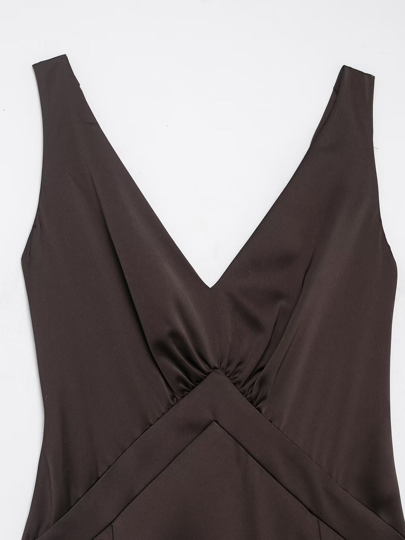 Chocolate Silk Satin Texture Maxi Dress