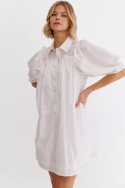 Stevie Puff Sleeve Shirt Dress - White