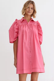Stevie Puff Sleeve Shirt Dress - Pink