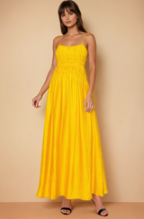 Britney Mustard Ruched Maxi Dress