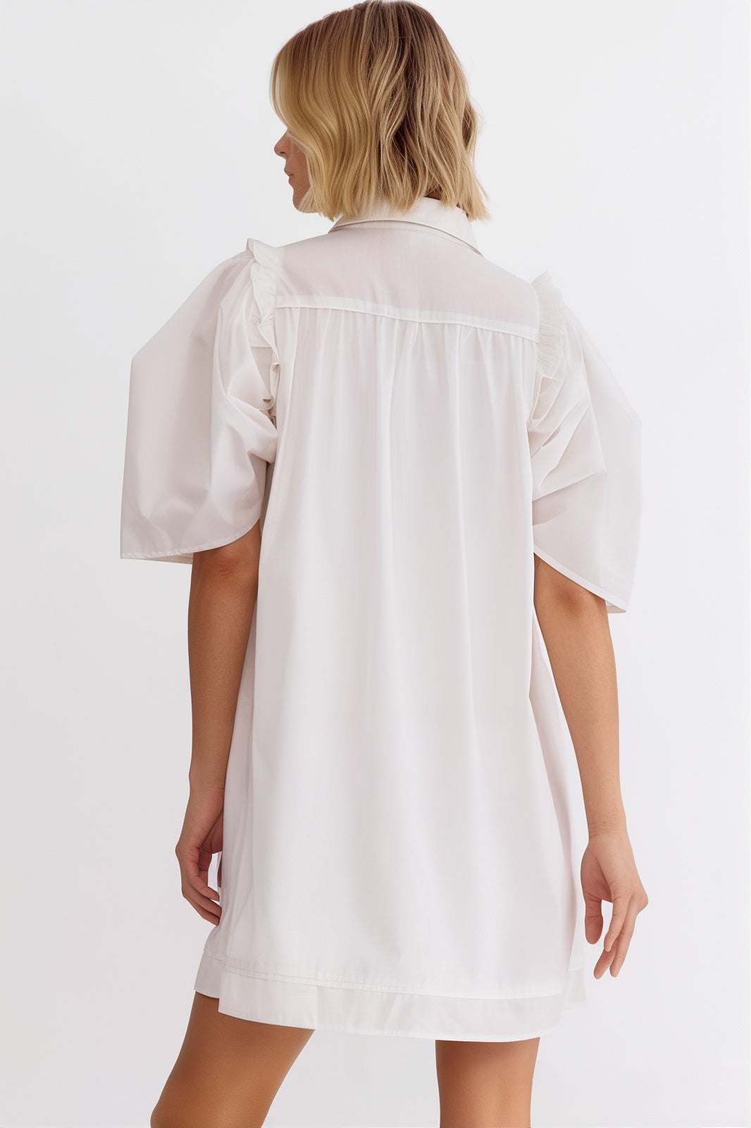 Stevie Puff Sleeve Shirt Dress - White