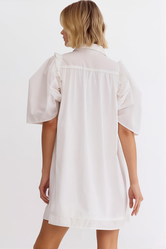 Stevie Puff Sleeve Shirt Dress - White